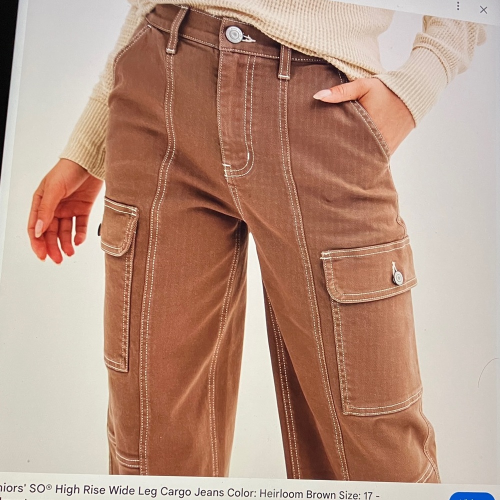 SO Women's High Rise Wide Leg Cargo Jeans - Brown NWOT